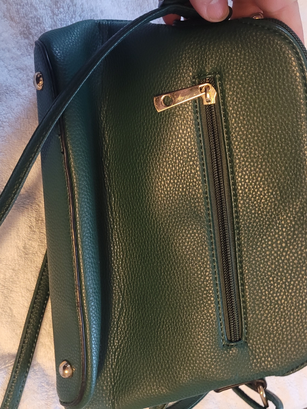 Forest Green Pebbled Crossbody Bag with Gold Hardware